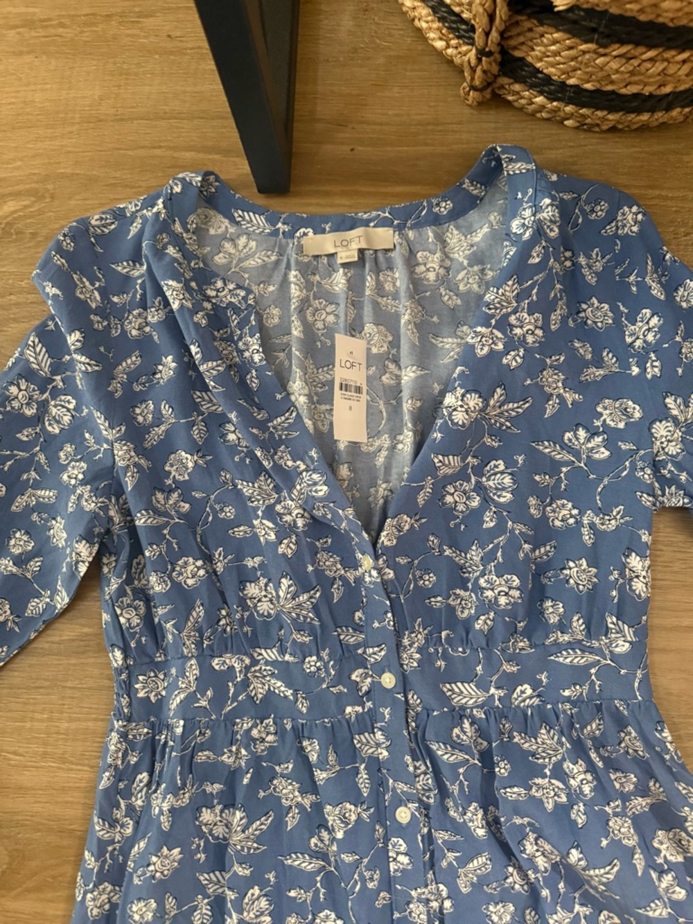 Loft Blue Floral Button-Front Midi Dress - Picture 2 of 2